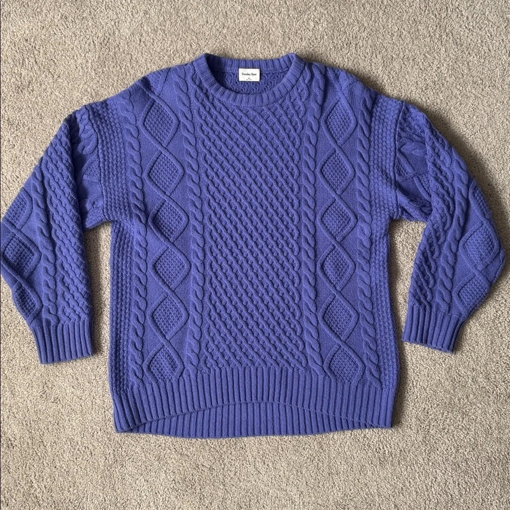 Sunday Best Peggy Sweater Crewneck Cable-Knit Wool Purple Size XS Oversized
